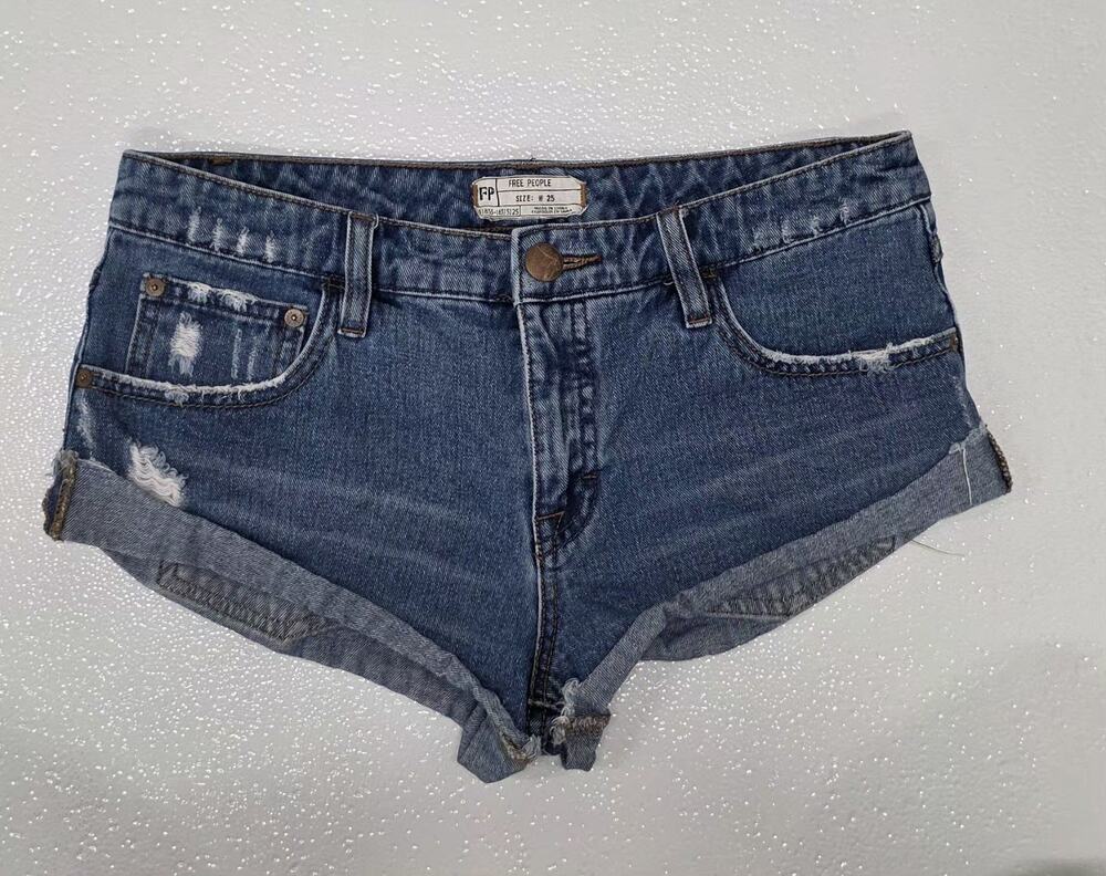 Free People Distressed Denim Shorts Size 25 Cuffed Cut Offs Boho